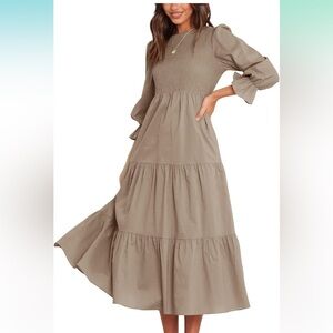 NWT Khaki Beige Long Sleeve Midi Dress